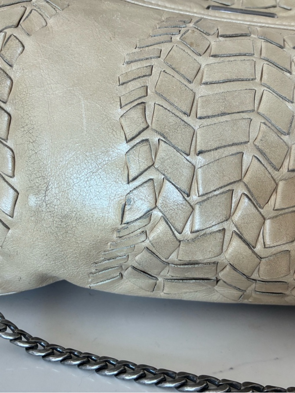 Rebecca Minkoff Woven Leather silver Chain Shoulder Bag in Creamy Tan - Picture 9 of 15